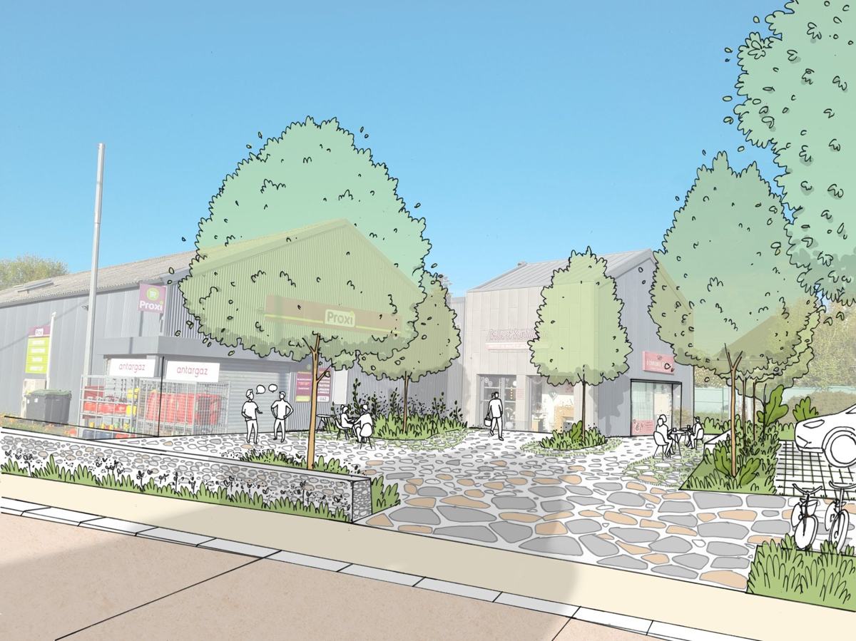 Vue du parvis du supermarché projet